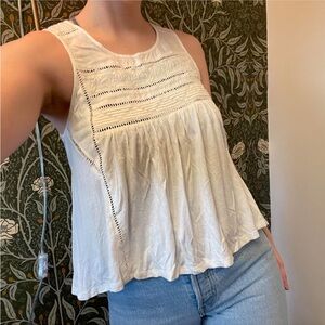 Small O’Neill white flowing tank top with crochet detail